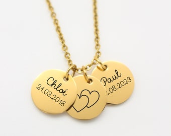 Personalized engraved necklace, Birth necklace jewelry, Mom jewelry, Grandma Godmother jewelry gift idea Bridesmaid jewelry, women&#39;s necklace