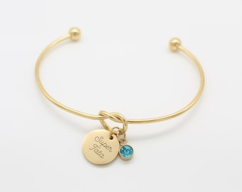 Bracelet Nœud Jonc Personnalisé gravé prénom pierre de naissance, Bijou Bracelet Maman idée cadeau Mamie Marraine Bijou demoiselle d'honneur