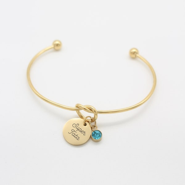 Bracelet Nœud Jonc Personnalisé gravé prénom pierre de naissance, Bijou Bracelet Maman idée cadeau Mamie Marraine Bijou demoiselle d'honneur