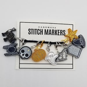 Spooky Stitch Markers - Halloween progress keeper, glitter crochet gift, knitting notion, holographic glitter