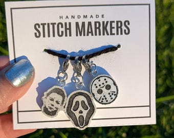Creepy Friends Stitch Markers - Horror Movie progress keepers