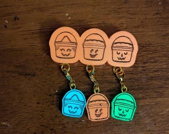 Glow in the Dark Boo Bucket Stitch Marker Pin: Halloween Crochet Knitting Progress Keeper