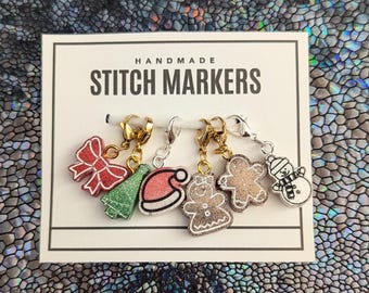 Holiday Glitter Stitch Markers - Christmas Crochet Knitting Progress Keepers