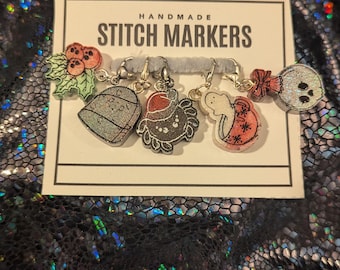 Creepy Christmas Stitch Markers - Spooky Holiday progress keeper, winter crochet gift, Halloween knitting notion,