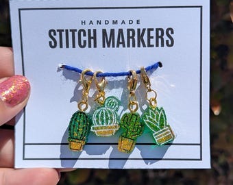 Succulent Stitch Markers - plant progress keeper, cactus crochet gift, knitting notion