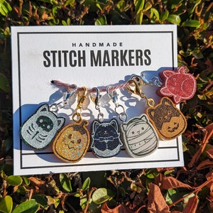 Spooky Squishy Friends Stitch Markers - Halloween progress keeper, glitter crochet gift, knitting notion, holographic glitter