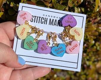 Conversation Hearts Stitch Markers: Valentine's Crochet Knitting Notions