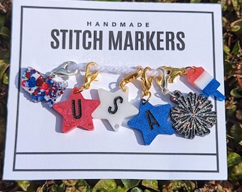 Patriotic Stitch Markers: USA Americana Crochet Knitting Notions