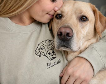 Custom Embroidered Dog Hoodie – Personalised Pet Portrait Sweatshirt from Photo, Custom Pet Portrait Photo Hoodie Gift for Dog & Cat Lovers