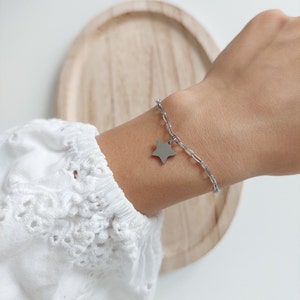 Rectangular mesh chain bracelet stainless steel star charm charm to personalize with engraving unique gift love gift idea