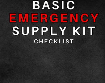 Könnte beinhalten: Buchcover mit dem Titel "DOZER RESCUE" oben. Der Haupttitel lautet "BASIC EMERGENCY SUPPLY KIT" in weißem und rotem Text. Darunter steht das Wort "CHECKLIST" in Weiß. Der Name des Autors, DANIEL MENDOZA, steht unten.