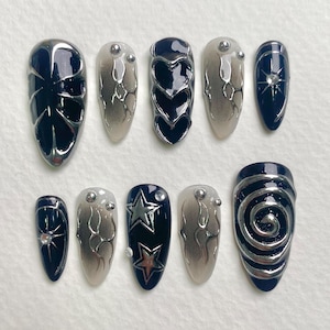 Custom Dark Press On Nails, Gothic Punk Rock Black Fake Nails | Darknailz