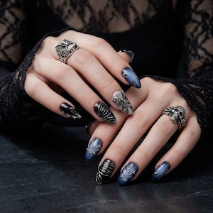 Custom Black Butterfly Press On Nails: Gothic Y2K Punk Rock