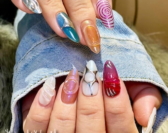 Custom Y2K Press on Nails: Colorful Gel Nail Art