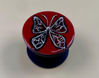 Red Gothic Butterfly Phone Grip – Handmade Resin Phone Grip Stand, Collapsible Phone Holder, Black Butterfly, Alternative Aesthetic Gift