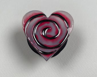 Pink Spiral Heart Phone Grip | Handmade Resin Phone Stand Holder , Gothic Black & Silver Swirl, Alternative Aesthetic Gift