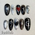 Custom Black Press On Nails, Gothic Punk Rock Red Heart Nails, Goth Y2K Moon Cat Press On Nails, Dark Nails product logo