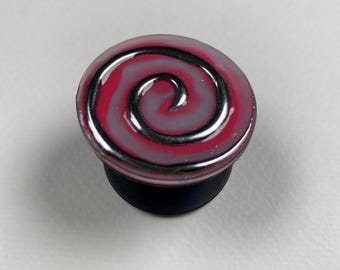 Pink Spiral Phone Grip | Handmade Resin Phone Stand Holder , Gothic Black & Silver Swirl, Alternative Aesthetic Gift