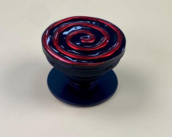 Red Dark Spiral Phone Grip – Handmade Resin Phone Grip Stand, Collapsible Phone Holder, Gothic Black & Red Swirl, Alternative Aesthetic Gift