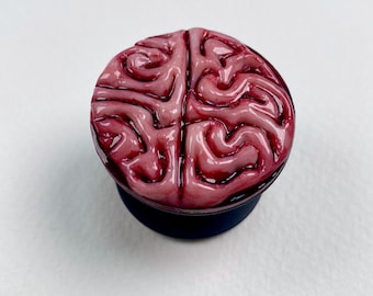 Support de téléphone fait main en forme de cerveau rose – Accessoire en résine d'horreur, support gothique à spirales sombres