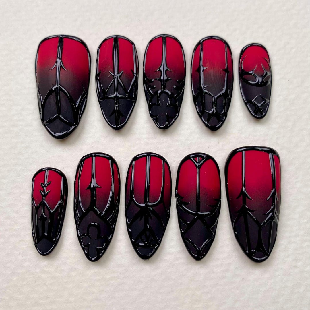 Custom Gothic Fairy Gate Press on Nails – Red Black Ombre With Haunted Gate 3D Design – Handmade Dark Fantasy Nails – Spooky Fairytale Art - Etsy Japan