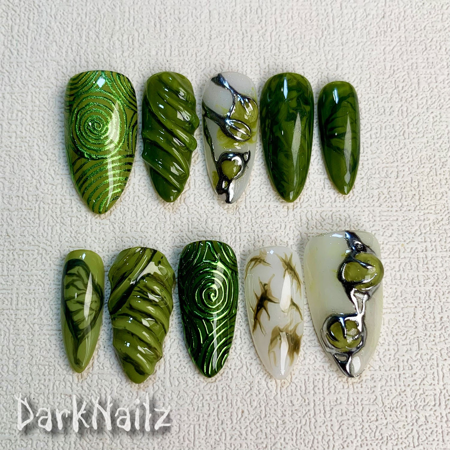Custom Green Press On Nails, Dark Green Y2K Gel Press On Nails