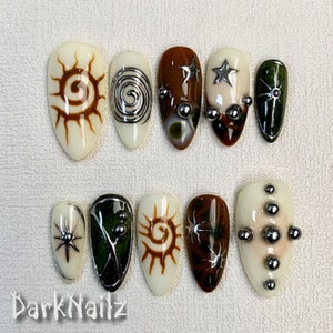 Custom Y2K Press On Nails: Colorful Sun Designs