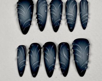 Midnight Mist Press-On Nails – Black Ombre 3D Fake Nails