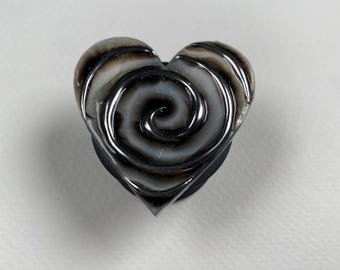 Black Smoke Spiral Heart Phone Grip | Handmade Resin Phone Stand Holder, Gothic Black & Silver Swirl, Alternative Aesthetic Gift