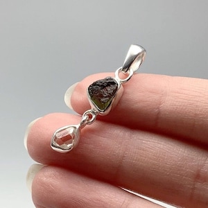 Moldavite herkimer pendant, genuine gemstone pendant, sterling silver handmade pendant, 100% genuine with certified gemstone