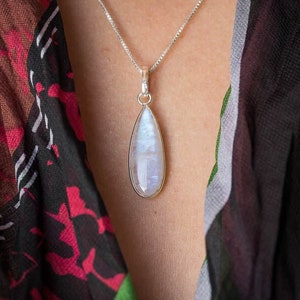Handmade Pear Rainbow Moonstone 925 Sterling Silver Pendant