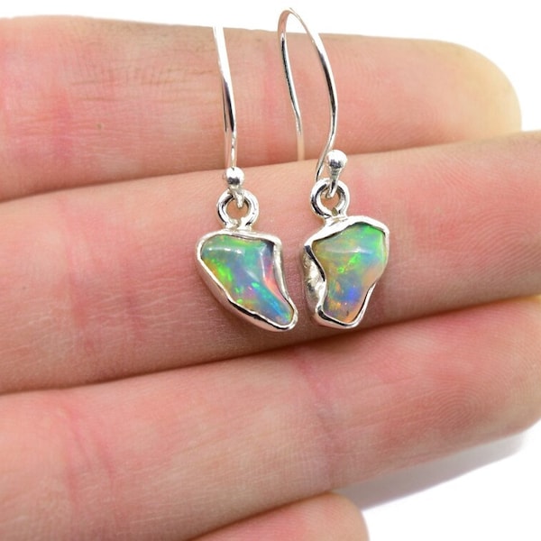 Raw Opal Dangle Earrings: Handmade 925 Sterling Silver, Boho Jewelry