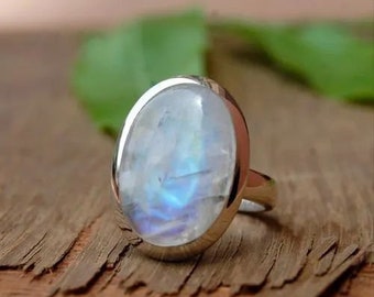 Genuine Moonstone Ring, Moonstone Silver Ring, Moonstone Ring, Moon stone Ring, Boho Ring, Rainbow Moonstone Ring, Valentines day gift