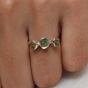 Rough Moldavite Sterling Silver Ring: Handmade Gemstone Jewelry