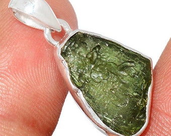 Genuine Moldavite Rough Pendant 100% Natural With Certified Gemstone From Czech Republic 925 Sterling Silver Handmade Designer Jewelry