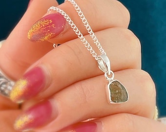 MOLDAVITE Pendant | Raw Moldavite Pendant Sterling Silver | 0.5g–1.5g | Certified Czech Meteorite Gemstone | Handmade Jewelry Gift