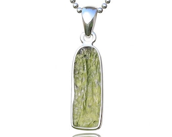 Raw moldavite pendant Raw Tektite Moldavite Sterling Silver Pendant Handmade Pendant gift for her certified moldavite pendant jewelry