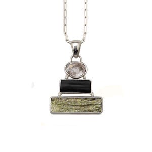 Moldavit Herkimer & Schwarzer Turmalin Anhänger: Silber 925