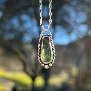Genuine Moldavite Rough Pendant 100% Natural Certified Gemstone From Czech Republic 925 Sterling Silver Handmade Designer Jewelry