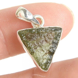 Raw Moldavite 925 Sterling Silver Pendant: Czech Tektite Necklace