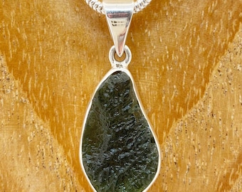 Moldavite Pendant 925 Sterling Silver | Handmade Green Raw Moldavite Necklace | Unique Rough Gemstone Pendant | Gift for Her or Him