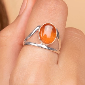 Natural Baltic Cognac Amber Ring | 925 Sterling Silver Jewelry | Handcrafted Amber Gemstone | Unique Baltic Amber Ring | Gift for Her