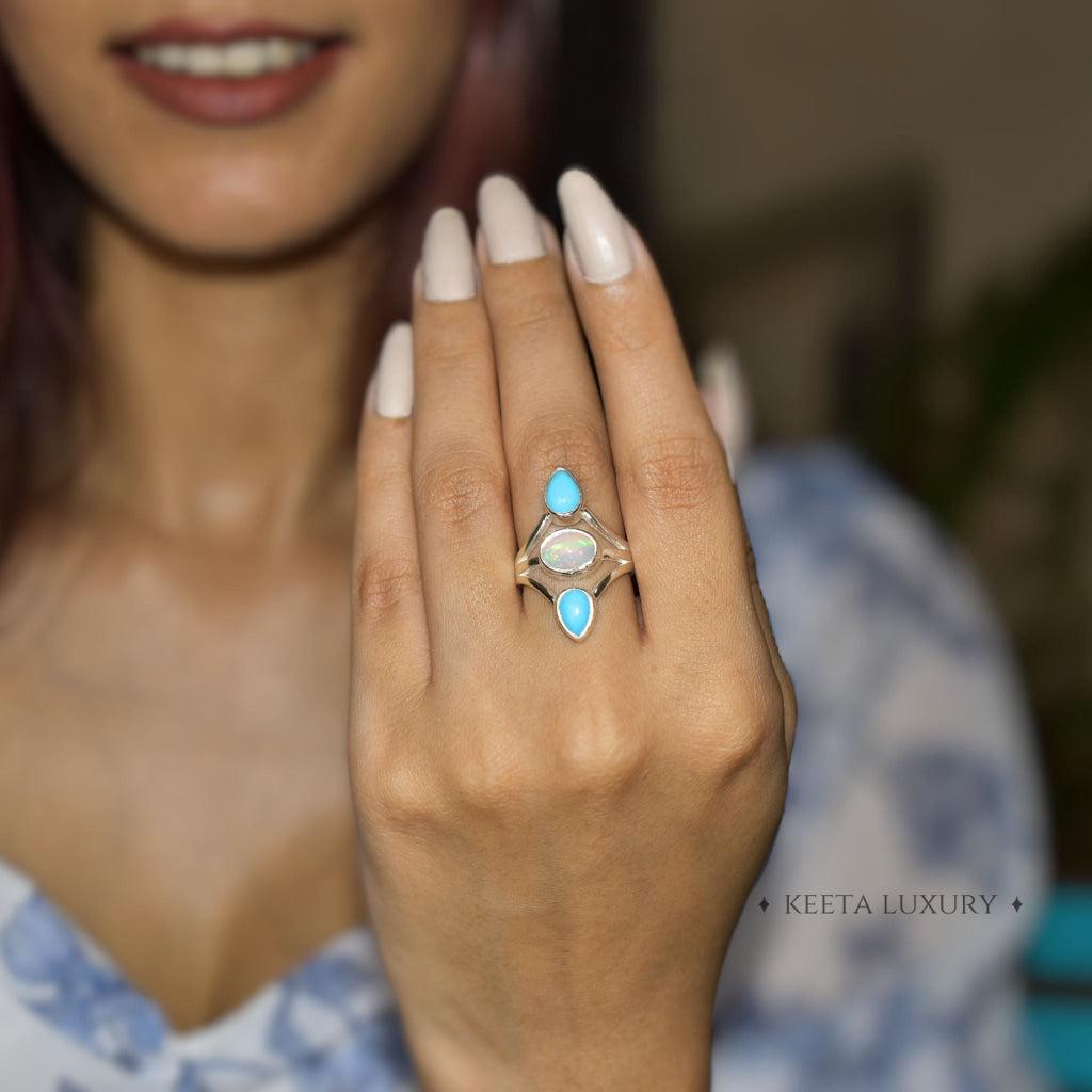 Opal & Turquoise Ring: Handmade 925 Sterling Silver Boho Ring - Etsy