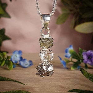 Moldavite Herkimer Meteorite Pendant: Sterling Silver Gemstone