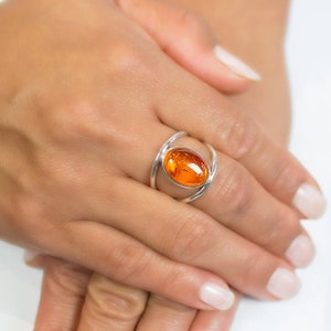 Natural Baltic Cognac Amber Ring | 925 Sterling Silver Jewelry | Handcrafted Amber Gemstone | Unique Baltic Amber Ring | Gift for Her