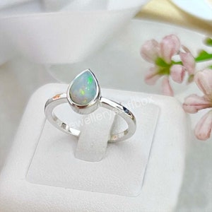 Natural Ethiopian Opal Ring: Pear Stone, 925 Sterling Silver