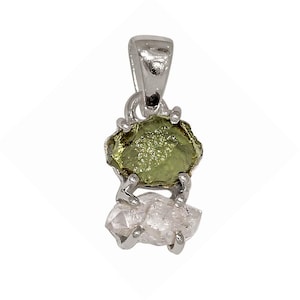 Genuine Moldavite Pendant, Handmade Pendant, Sterling Silver Pendant, Herkimer Gemstone Pendant, Certified Czech Republic Moldavite Jewelry
