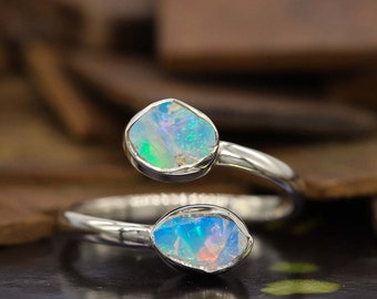 Raw Fire Opal Ring, Polished Rough Opal Ring, October Birthday Gift, Raw Stone Jewelry, Ring For Women, Engagement Ring, Christmas Gift