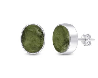Natural Moldavite Sterling Silver Earrings: Rough Gemstone Jewelry