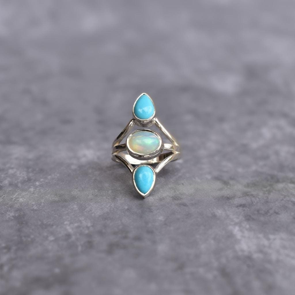 Opal & Turquoise Ring: Handmade 925 Sterling Silver Boho Ring - Etsy